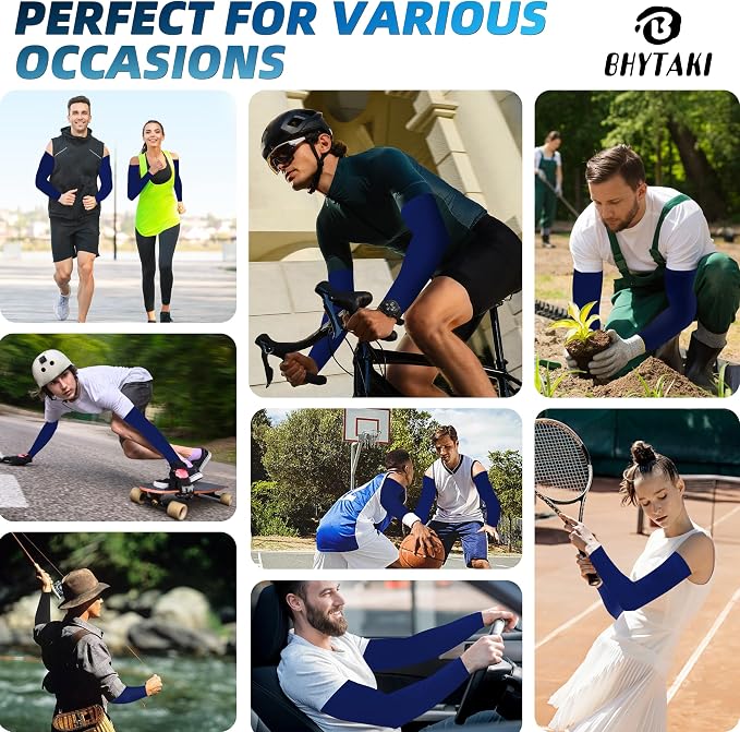 BHYTAKI UV Sun Protection Arm Sleeves, UPF 50 Sports Cooling Arm Compression Sleeves for Men Women Teenager