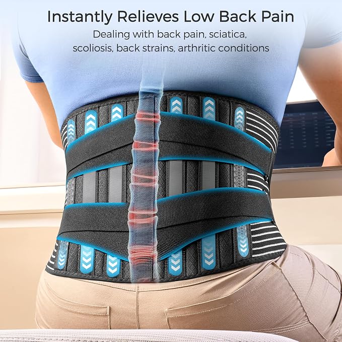 Freetoo Back Braces for Lower Back Pain Relief with 6 Stays, Breathable Back Support Belt for Men/Women for work, Anti-skid lumbar support belt with 16-hole Mesh for sciatica,plus size(XXL)