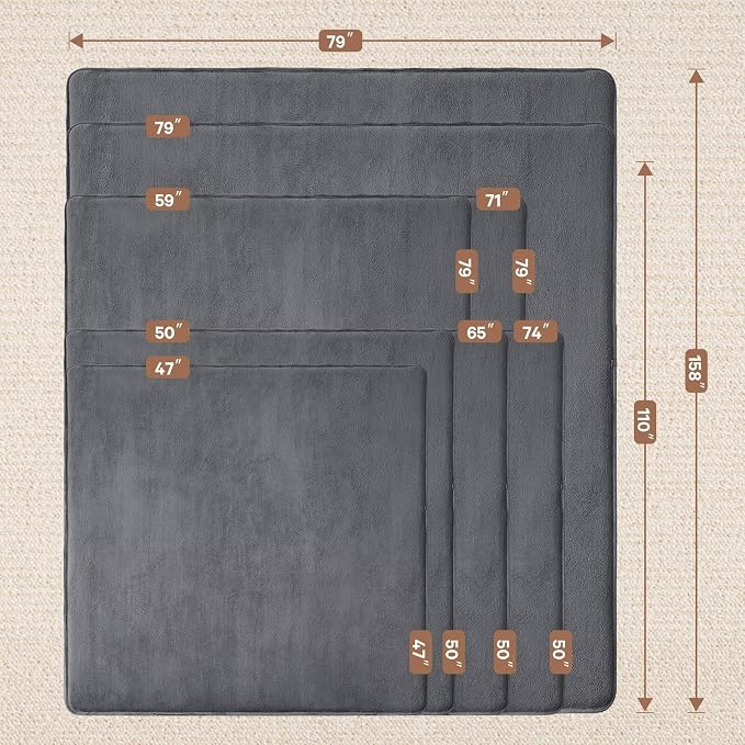 Baby Play Mat for Floor,Ultra Thick Elastic Foam 50"x50" Playmat Tummy Time Muscle Crawling Exercise Activity Cushion Gym Mat Nursery Playroom Area Kids Rug for Babies, Toddlers,Infants,Dark Grey