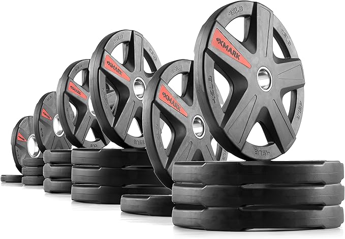 XMARK TEXAS STAR Olympic Weight Plates Set, Rubber Coated Barbell Weights for Home Gym, Weightlifting & Strength Training
