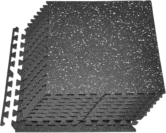 VEVOR 0.4Inch 48sq.ft 12 Tiles Gym Flooring for Home Gym, Rubber Top with High Density EVA Foam, 24 x 24In Gym Floor Exercise Equipment Mats, Interlocking Gym Mats, Puzzle Workout Mats, Black & White | Rubber Top with High Density EVA Foam, Lightweight...