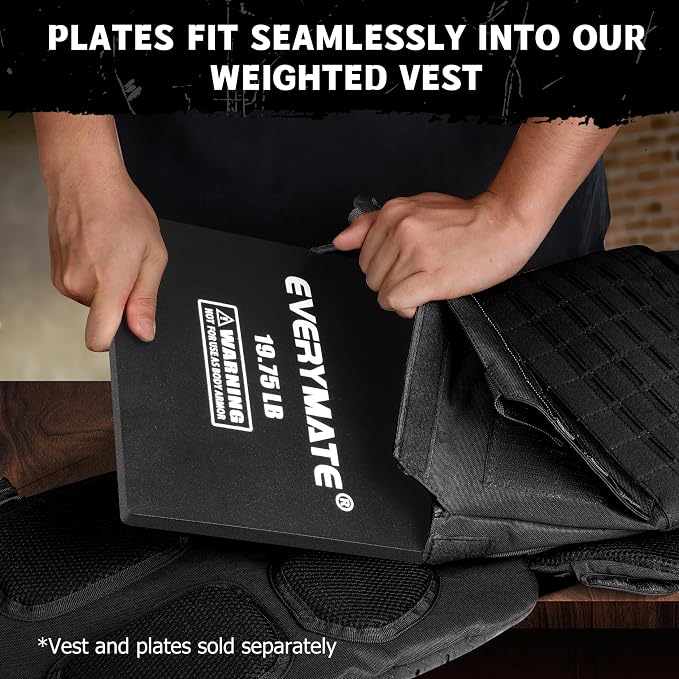 EVERYMATE Tactical Weighted Vest Plates – 3.75/5.75/8.75/14.5/19.75LB Pairs – Insert Weighted Vest Plates- Contoured Ergonomic Fit – WODs, Strength Training, Running, Weight Plates for Vest