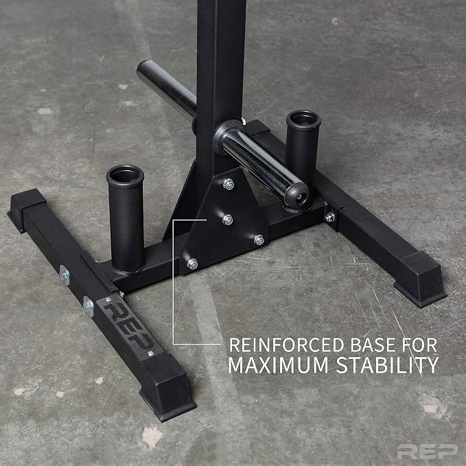 REP Fitness Bar and Weight Plate Tree Rack, Olympic Bumper Iron Storage Stand, Home Gym Organizer with 6 Chrome Horns, Dual Barbell Holders, 850 lb Capacity, Compact 24L/24W/50H in, Heavy Duty Steel