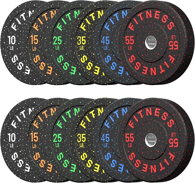 HANDBODE 2-Inch High-Bounce Bumper Plates, Olympic Weight Set, 10-650 lb | Barbell Weight Plates Set for Home Gym, Colored Weights Rubber Strength Training Plate for Weight Lifting