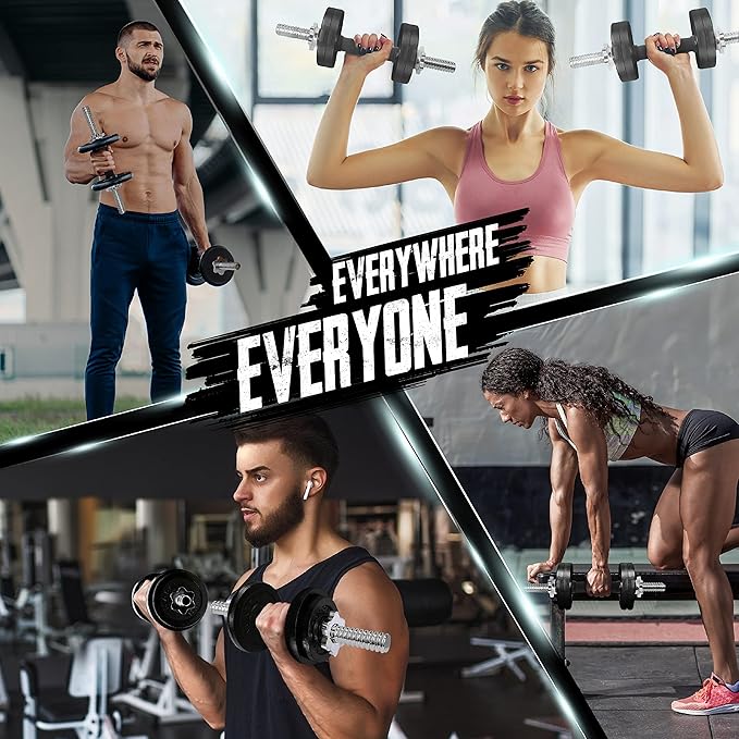 Yes4All Threaded Dumbbell Handles, Adjustable Dumbbell Bar Pair, 14/16/18/24-Inch Sizes, Fits 1" or 1.15" Plates, Non-Slip Grip, Secure Star-Lock Collars