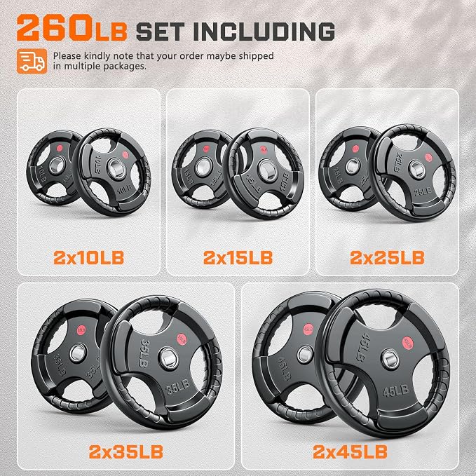 XDDIAS Rubber Weight Plates for Barbell, 2-Inch Olympic Grip Plate for Strength Training, Weightlifting and Bodybuilding in Home & Gym, Solid Cast Iron Weight Plates Pair and Sets