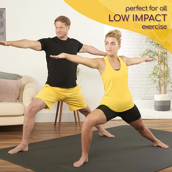 ActiveGear Large Yoga Mat, 6'x4'x8mm Extra Thick Non-Slip - Black | 8mm high-density padding for barefoot comfort. Non-slip on any floor. Includes carry bag, straps and microfiber towel.