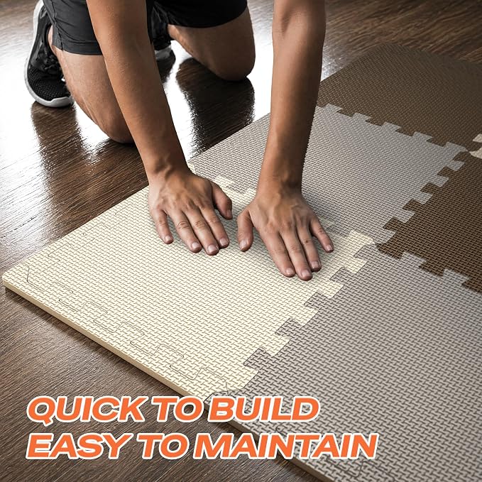 SUPERJARE Gym Floor Mats, EVA Foam Puzzle Exercise Mats, Interlocking Floor Mats, Cushioned Foam Floor Tiles, Gym Flooring Workout Mat for Home Gym, Playroom, Garage, 12.6"x12.6"x0.4"