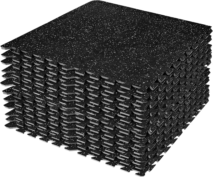 Sivan Fitness 1/2" Thick Rubber Top High-Density EVA Foam Gym Flooring for Home Gym - 48 Sq Ft Exercise Mat Tiles for Workout, Yoga, MMA, Heavy Exercise Equipment Mat - 12 Interlocking Gym Floor Mat