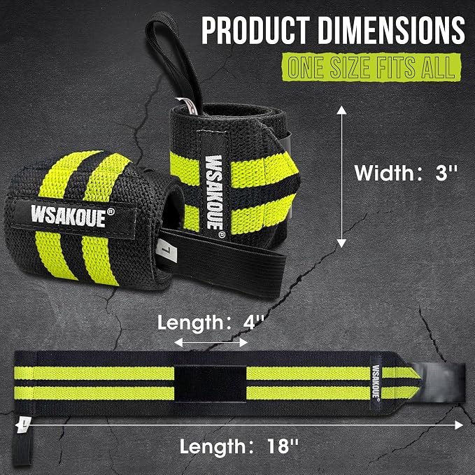 WSAKOUE Weightlifting Wrist Wraps - 18" Professional Wrist Support with Heavy-Duty Thumb Loop for Powerlifting, Bench Press & Strength Training- Adjustable Gym Wrist Straps for Men & Women