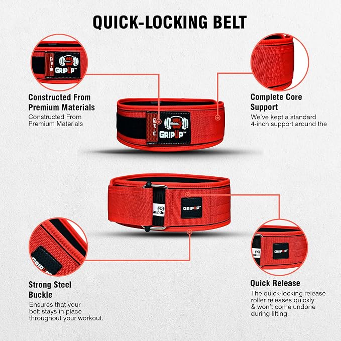 Self-Locking Weight lifting Belt AUTO LOCK 4 Inch Gym Belt Adjustable Buckle For Fitness Powerlifting Bodybuilding Weightlifting Deadlift Olympic Cross Training Back Support Men & Women