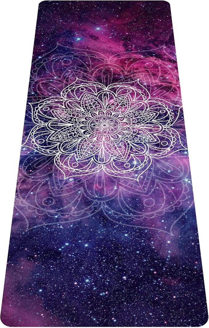 nuveti Printed Travel Yoga Mat 1/16 Inch Thick Non Slip Fitness Workout Mat | with Carrying Bag, Foldable Lightweight Suede & Natural Rubber Yoga Mat for Yoga Pilates and Fitness 72" L x 24" W x 1.5mm