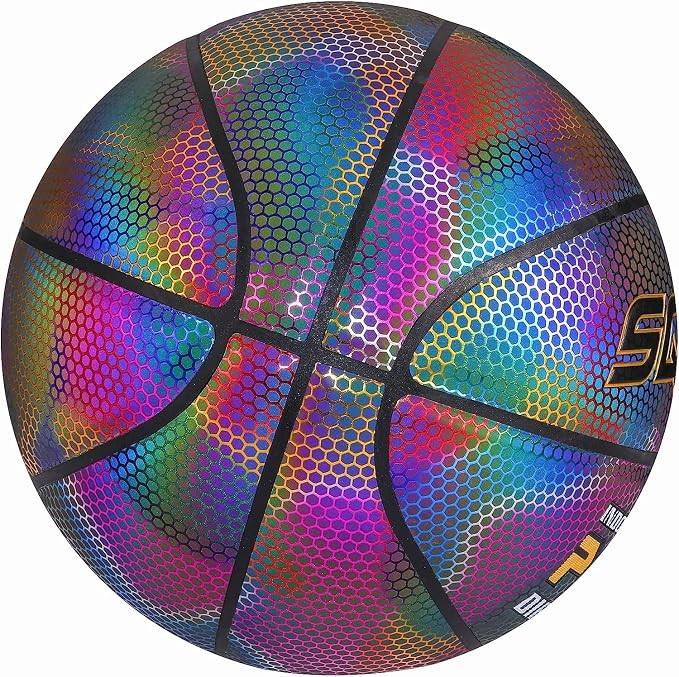 SQUAD NightPlay Reflective Basketball Size 5, Size 7 - Cool Holographic Glow Basketball for Night Game, Ideal Gift for Boys Girls 10-14 Year Old, Cool Teen Toys