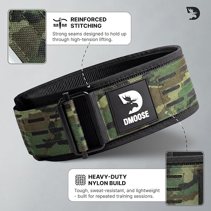 DMoose Fitness Auto Locking Weight Lifting Belt for Men & Women - 4" Nylon Squat & Deadlift Belt with Quick-Release Buckle - Gym Workout Belts for Lumbar Back Support for Weightlifting & Powerlifting