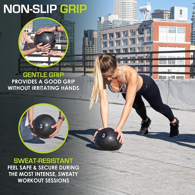 ProsourceFit Slam Medicine Balls 5, 10, 15, 20, 25, 30, 50lbs Smooth and Tread Textured Grip Dead Weight Balls for Strength and Conditioning Exercises, Cardio and Core Workouts