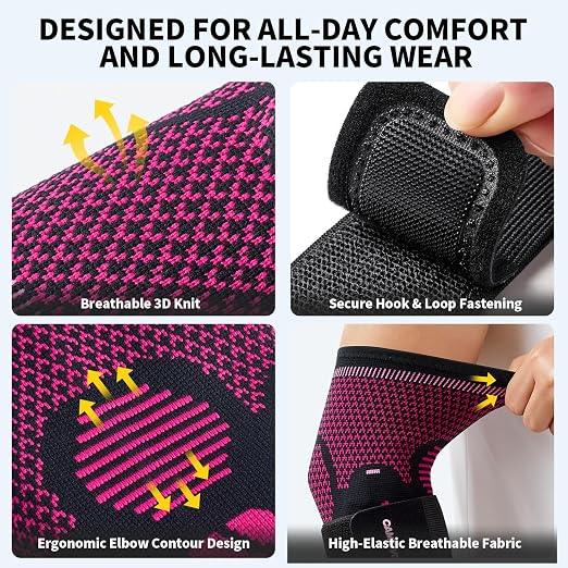 CAMBIVO 2 Pack Tennis Elbow Brace, Dual Gel Pad Compression Sleeve, Black | Adjustable Strap, Targeted Relief for Tendonitis, Golfer‘s Elbow, Breathable Knit, Daily Wear, Non-Slip Fit, for Men Women