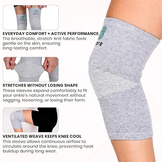 Bamboo Charcoal Knee Sleeve - Elastic Warm Knee Brace for Arthritis Bamboo Compression Knee Sleeve for Men and Women Meniscus Tear, Joint Pain Relief, Injury Recovery (XL (51-57cm Thigh))