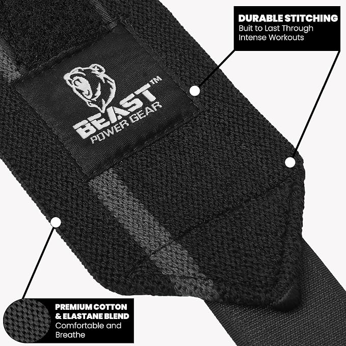 Improved Lifting Support & Stability - Gym Wrist Wraps for Weightlifting 14" Premium Quality Hand Wraps with Thumb Loop - Weight Lifting Wrist Wraps for Pain & Support