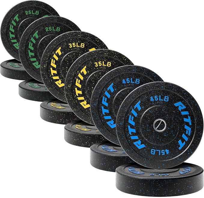 RitFit Bumper Plates, Colored Fleck-Rubber Weight Plates with Steel Insert, 2-inch Olympic Weight Plates for Weight Lifting and Strength Training