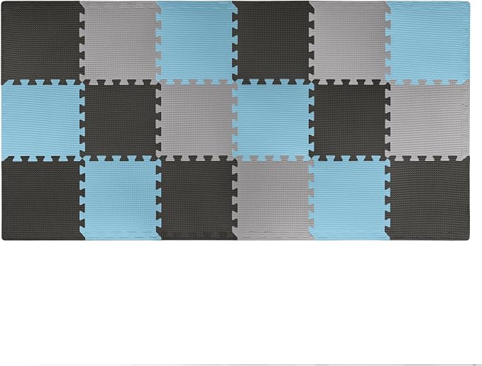 We Sell Mats 3/8" Thick Multipurpose EVA Foam Exercise Floor Mat, 12"x12" Interlocking Kid-Friendly Tiles, Anti-Fatigue for Home, Gym, Playpens, Classrooms