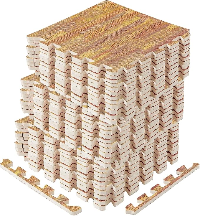 Yes4All EVA Interlocking Mats, Puzzle Floor Tiles, Foam Floor Padding with Border for Furniture, Home Space, Living Room, Garage 11,22,32 SQFT