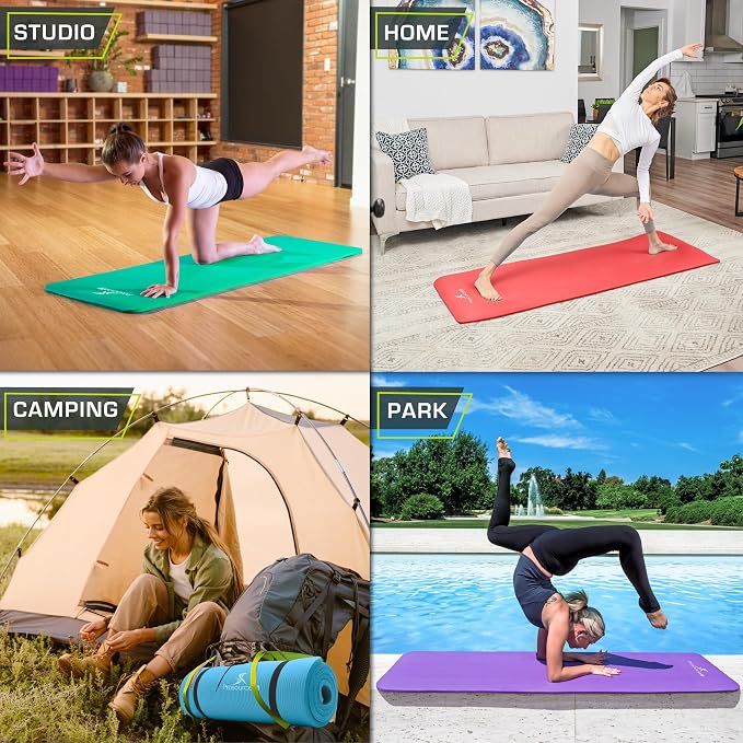 ProsourceFit Extra Thick Yoga and Pilates Mat 1/2” (13mm) or 1" (25mm), 71-inch Long High Density Exercise Mat with Comfort Foam and Carrying Strap