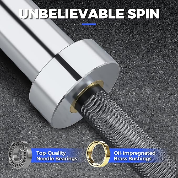 7FT Alloy Steel Olympic Barbell, 1500LB 45LB | 28mm knurled grip bar with needle bearings, chrome finish, 2-inch plate fit, and 1500LB capacity for heavy lifts