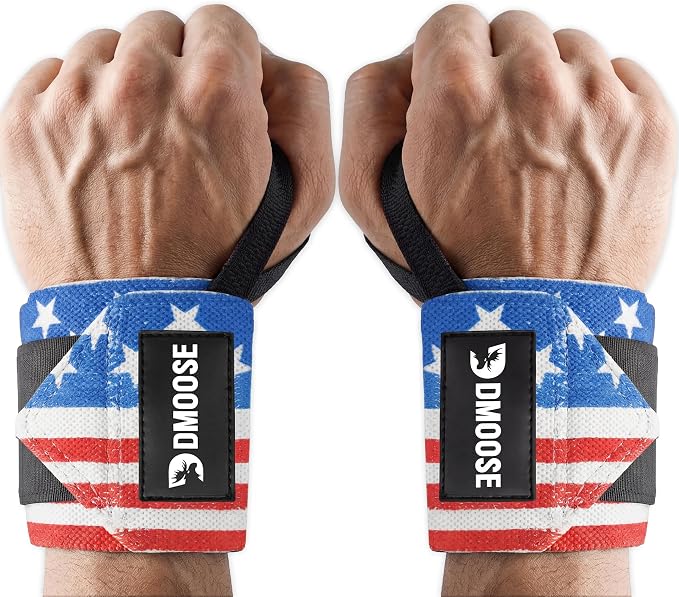 DMoose Fitness Wrist Wraps for Weightlifting 18" - Heavy Duty Gym Wrap with Hand Thumb Loop for Support & Pain Relief, USPA Approved Powerlifting, Weight Lifting Wrist Straps for Men & Women Work Out