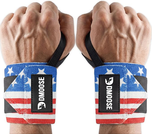 DMoose Fitness Wrist Wraps for Weightlifting 18" - Heavy Duty Gym Wrap with Hand Thumb Loop for Support & Pain Relief, USPA Approved Powerlifting, Weight Lifting Wrist Straps for Men & Women Work Out