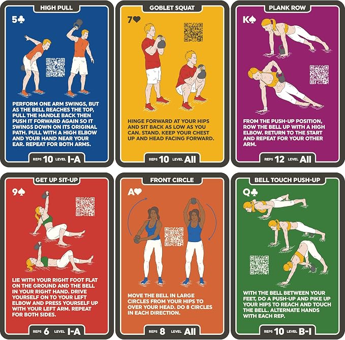 Stack 52 Kettlebell Exercise Card Workout Game | Video Instructions Included. Learn Kettle Bell Moves and Conditioning Drills. Home Fitness Training Program.