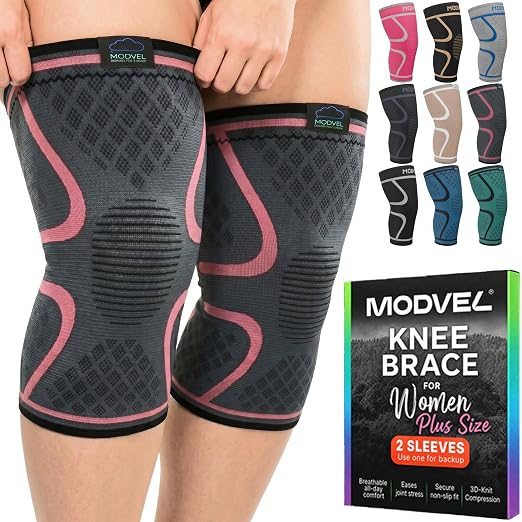 Modvel 2 Pack Knee Brace for Women - Knee Support for Walking, Knee Compression Sleeves for Pain Relief, Knee Sleeves for Women, Knee Brace for Sports, Workouts & Arthritis
