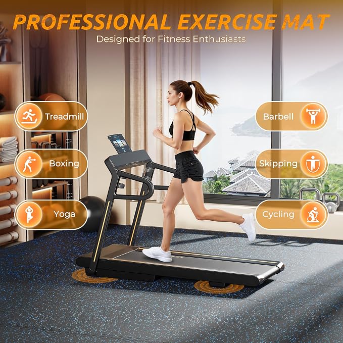 PRAISUN 0.6" Thicker Rubber Top Gym Flooring for Home Gym, 24 Pcs 96 Sq Ft Workout Mats, Exercise Mat, Interlocking Rubber Floor Mats with High Density EVA Foam for Garage, 24 x 24in, Black/Blue