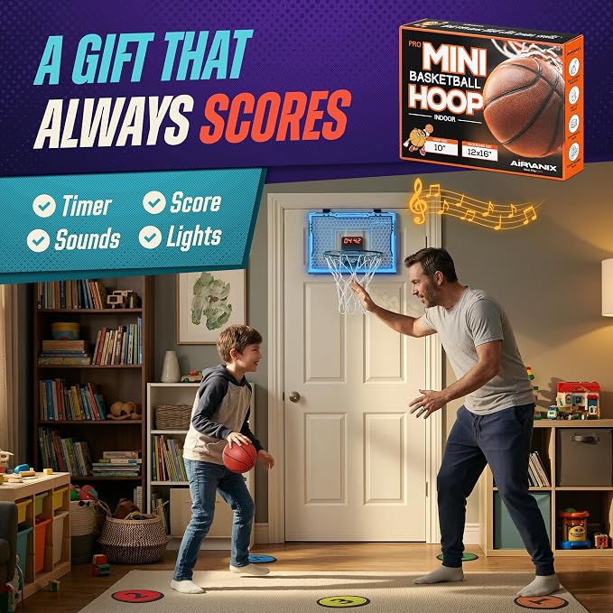 Mini Basketball Hoop for Kids Foldable Indoor Basket Ball Hoops | 2 Over the Door Mini Hoop Basketballs