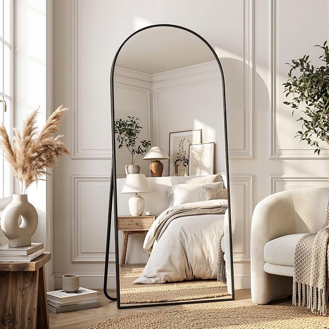 Full Length Mirror, Arched Floor Mirror Freestanding, Floor Standing Full Body Mirror with Stand for Bedroom, Hanging Mounted for Living Room Cloakroom