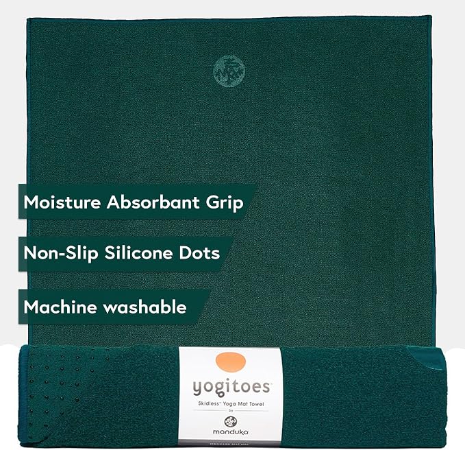 Manduka Yogitoes Hot Yoga Mat Towel - 71" | Moisture Activated Grip | Patented Silicone Nubs | Highly Absorbent, Durable & Easy Care | Made from Recycled Materials | 71 x 24 Inches | Deep Sea
