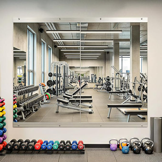 Home Gym Mirror, 48" x 24" - 2PCS, Large Full Length Mirror Wall Mounted for Yoga, Frameless Tempered Glass Wall Mirrors for Home Gym, Dance Studio, Living Room, Bathroom