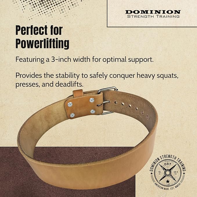 Leather Weight Lifting Belt - Hand Crafted In USA – Starting Strength - Powerlifting Support - Single Ply - 3-Inch Wide, 6mm Thick - Stainless Steel Roller Buckle