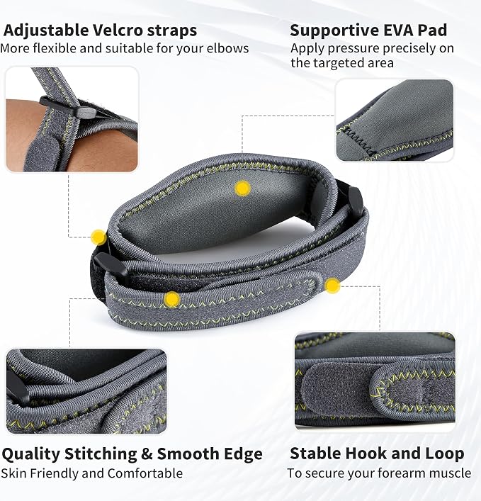 CAMBIVO 2 Pack Tennis Elbow Brace Strap for Tendonitis, Dark Gray | EVA Compression Pad, Adjustable Strap with Premium Velcro, for Men and Women, Golfer's Elbow, Counterforce Brace, Breathable