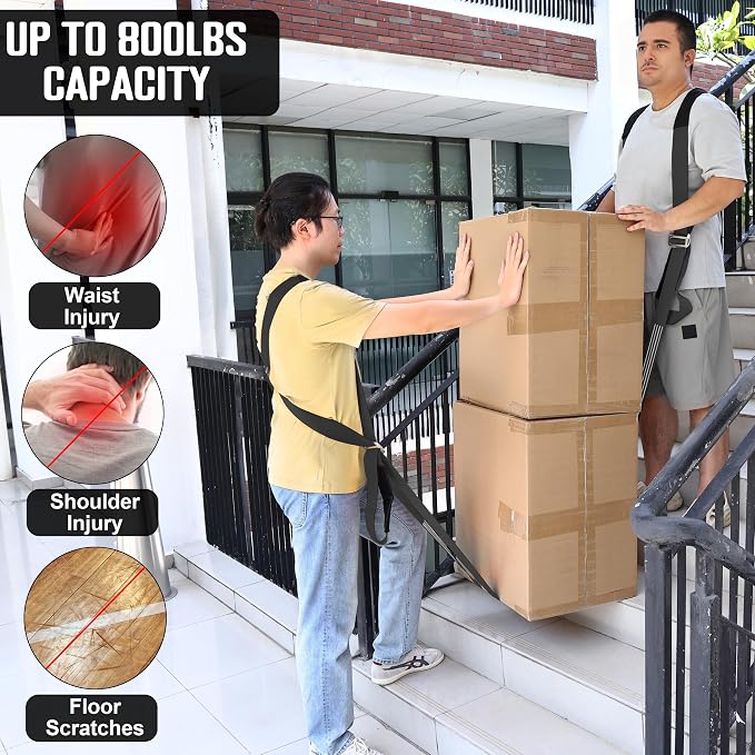 Anti-Slip Lifting Straps, 2-Person Shoulder Lifting System for Moving Furniture, Appliances, Mattresses, Heavy Objects up to 800lbs