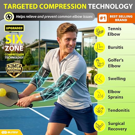 BLITZU Elbow Compression Sleeve for Tendonitis, Tennis Elbow Brace 2 Pack S | Targeted Arm Support, Joint Stability, Muscle Recovery, Workout Protection, Tendonitis & Arthritis Relief, All-Day Comfort