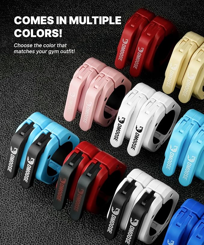 DMoose Fitness Barbell Clips 2 Inch (Pair) - Quick Release Olympic Barbell Clamps & Collars with Anti Slip TPR Grip for Secure Weightlifting and Powerlifting - Weight Clips for Bars at Home or Gym