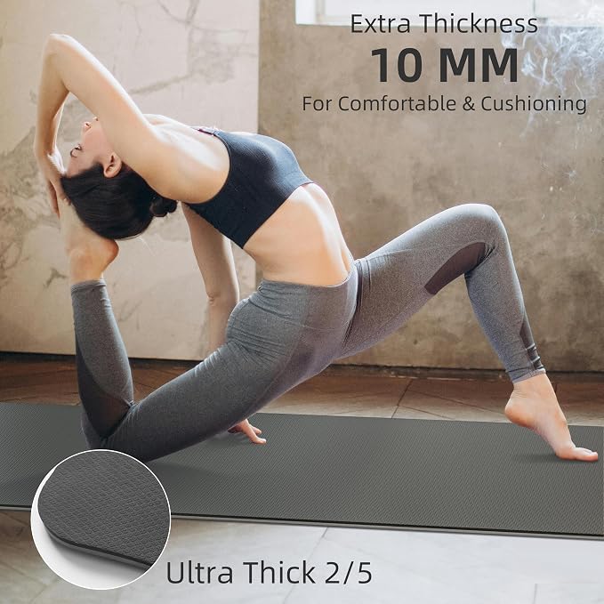 PAIDU POE Yoga Mat （10mm）Extra Thick Fitness Mat 72"x24" with Carry Strap | Non-slip, tear-resistant and suitable for all ages, perfect for yoga, Pilates, home gym and full-body workouts.