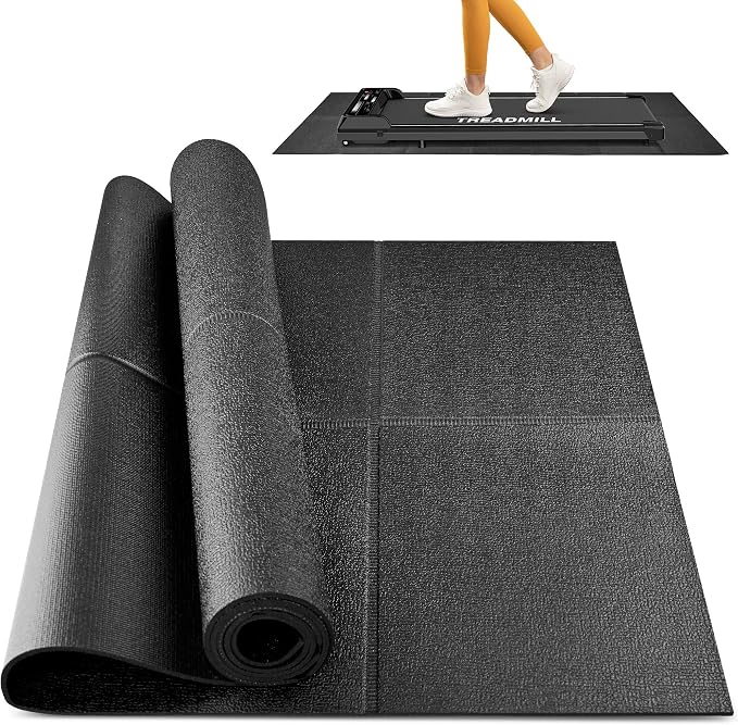 Foldable Rubber Treadmill Mat - Exercise Bike Mat with Waterproof | Non-Slip, Shock Absorption, Exercise Equipment Mat, Protect Floor, for Home Gym Workout, for Bike/Elliptical, Mat for Carpet
