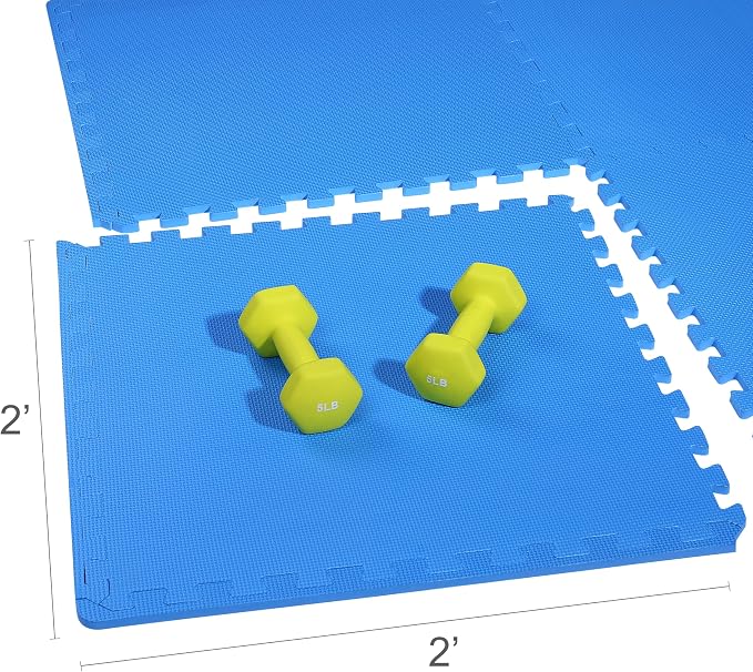 BalanceFrom Puzzle Exercise Mat 1/2" Thick, EVA Interlocking Foam Floor Tiles for Home Gym, Mat for Home Workout Equipment, Floor Padding for Kids, Blue, 24 in x 24 in x 1/2 in, 144 Sq Ft - 36 Tiles | Tiles for Home Gym, Mat for Home Workout Equipment,...