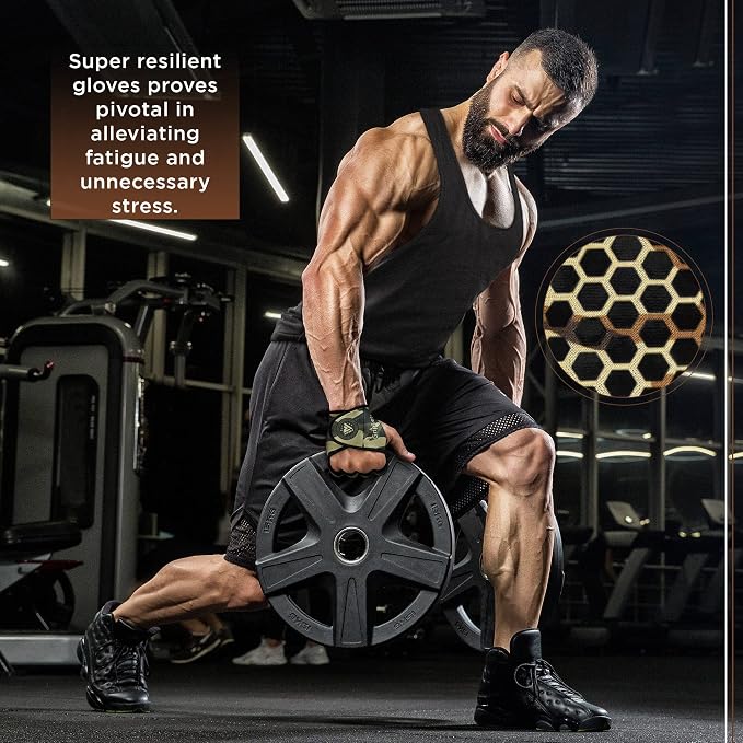RDX Weight Lifting Gloves Grips, Gym Fitness Workout, Anti Slip Ventilated Open Back Gripper, Strength Training HIIT Exercise Deadlift, Men Women Cycling Rowing Climbing Hanging Pull Ups Gymnastics