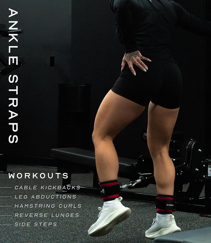 Gymreapers Ankle Straps For Cable Machine Kickbacks, Glute Workouts, Lower Body Exercises - Adjustable Leg Straps with Neoprene Padding