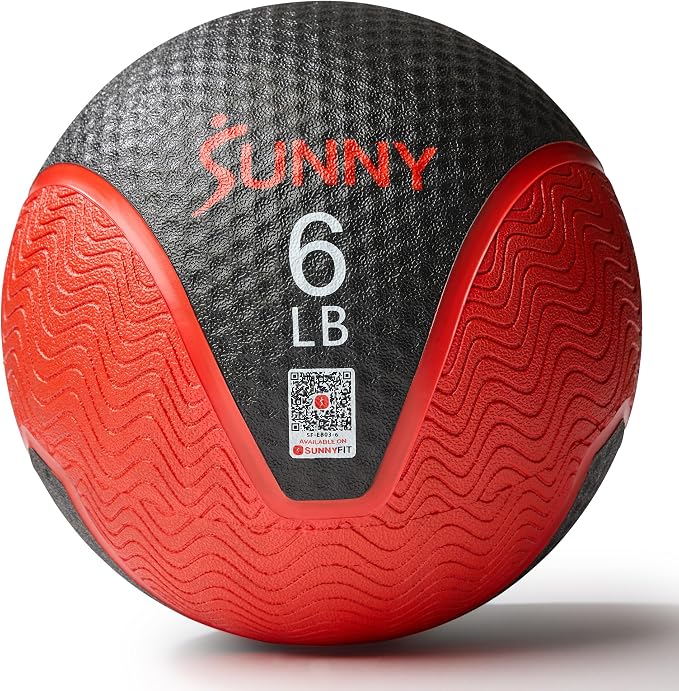 Sunny Health & Fitness 10 LB Medicine Ball with Premium Dual Textured Grip | 4-30LB Weighted Rubber Medicine Ball, Bouncing Wall Ball, Slam Ball Workouts, Throws Squats Core Strength Training