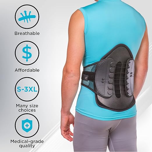 BraceAbility Lumbar Decompression Back Brace - Adjustable Semi-Rigid Lumbosacral Corset Belt for Discectomy, Laminectomy, Disc Injury, Back Muscle Spasms, Pre and Post Spine Surgery Protection (Small)