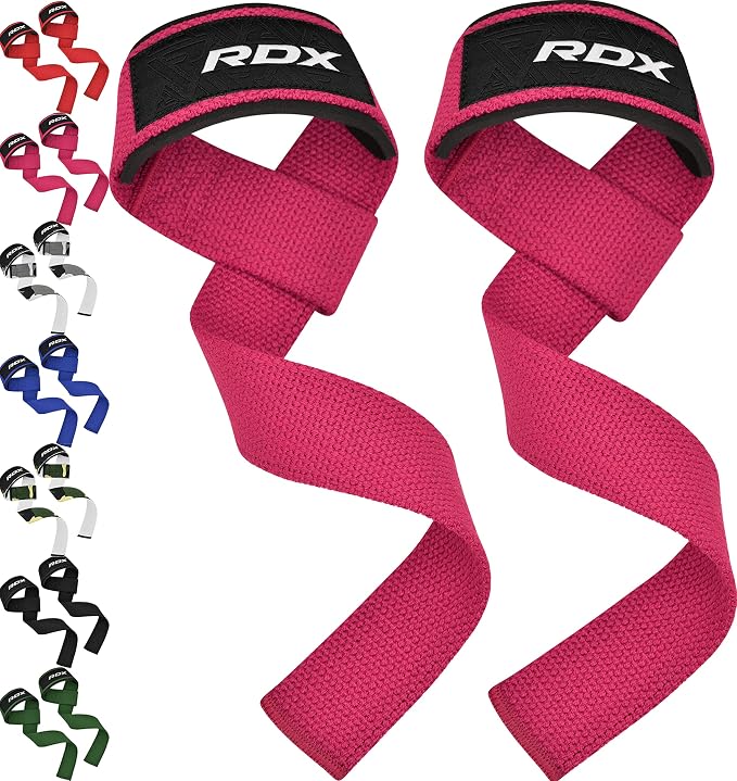 RDX Lifting Straps for Weightlifting –100% Cotton Heavy Duty Gym Wrist Strap with 5MM Neoprene Padding, 60CM Anti-Slip Hand Grip Wraps for Deadlifts Powerlifting Workouts Strength Training, Men Women