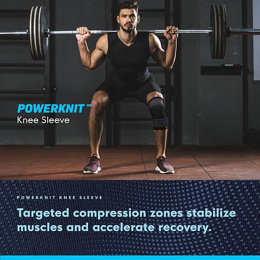 Copper Compression PowerKnit Knee Sleeve- Copper Stabilizer Support Brace for Meniscus Tear, ACL, MCL, Arthritis, Joint Pain Relief, Running, Sports, Hiking- Men & Women- Fits Right/Left - L/XL